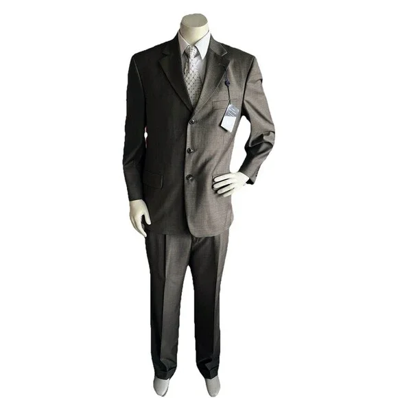 Stafford Suit Men 40S Blazer Jacket Brown Sharkskin Pants 34x30 2pc 100% Wool